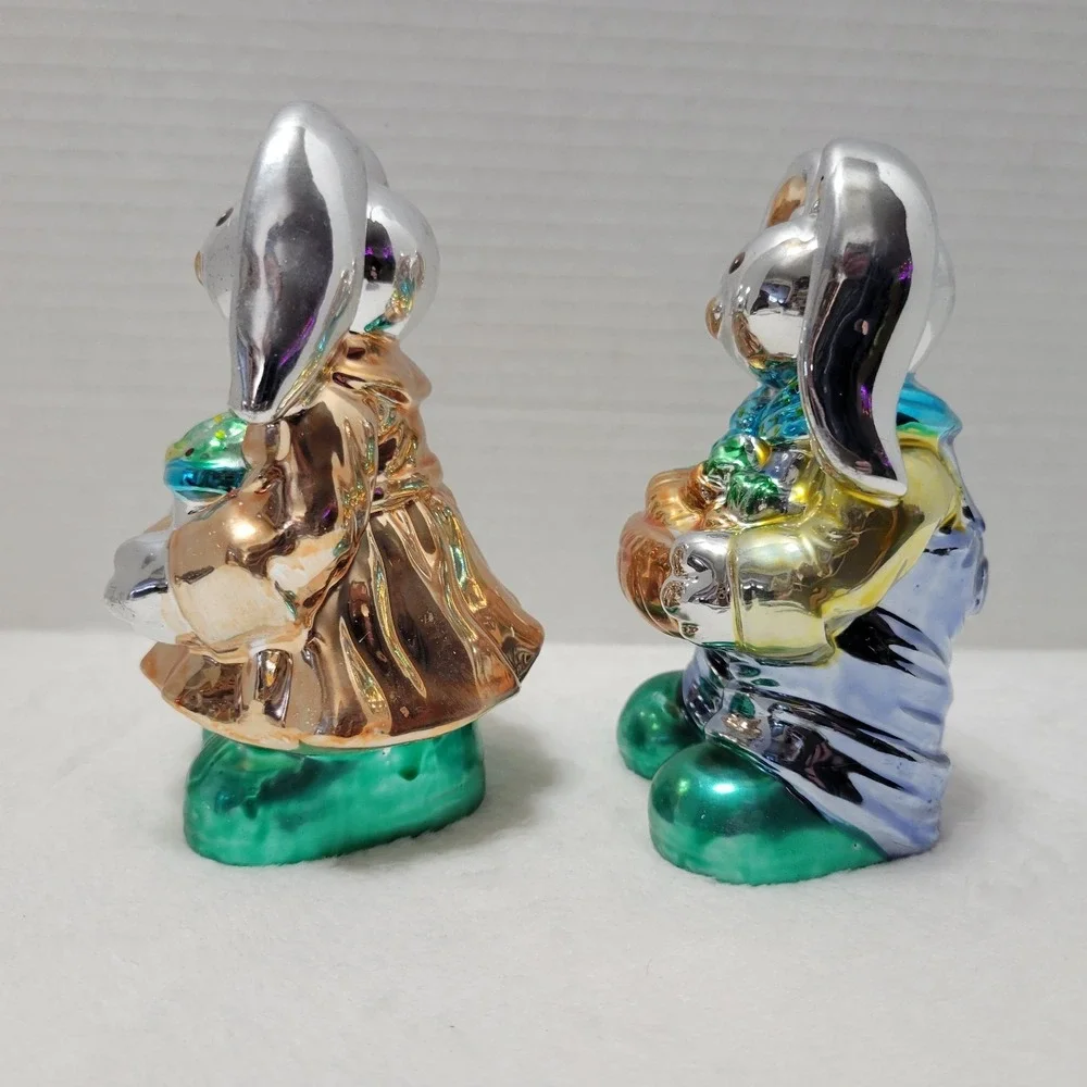 Armchair Shopper Shimmering Bunny Pair Easter‎ Hand Blown Mercury Glass So Cute!